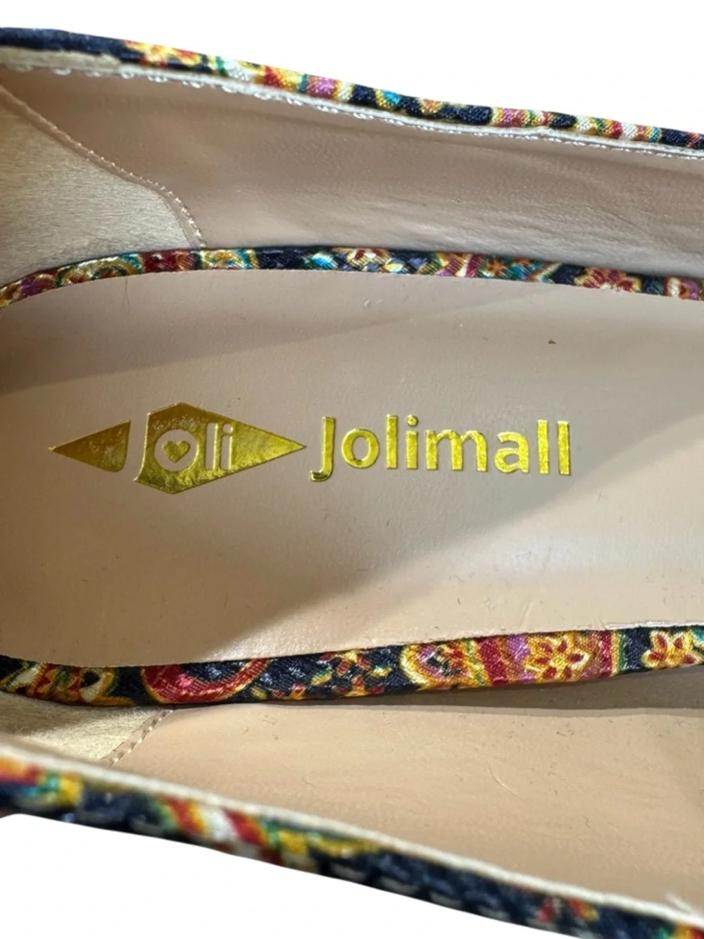 Jolimall Paisley Blue Yellow Orange Pink Ankle-Strap Peep-Toe Heels Size 9 - Picture 2 of 11